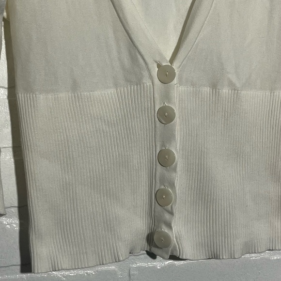 LOFT Womens Cardigan 100% Cotton White V-Neck Button Front 3/4 Sleeve Medium - Picture 2 of 6